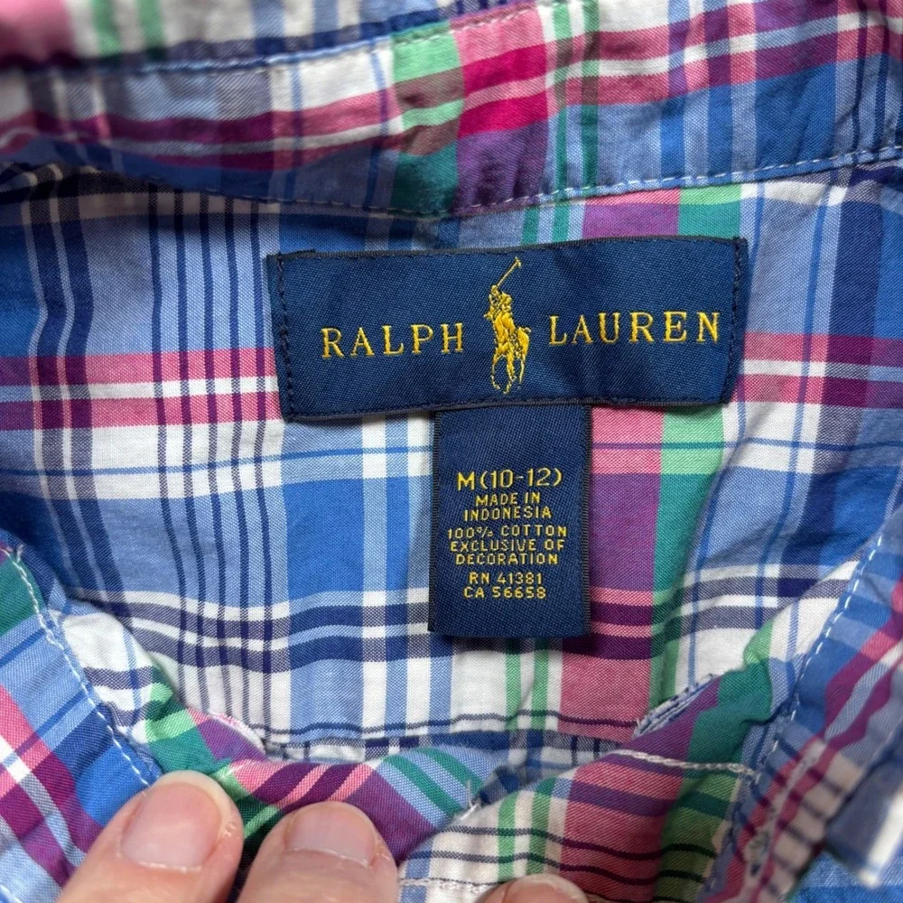 Kids Ralph Lauren Plaid Short Sleeve Button‎ Down Shirt Size M 10-12
